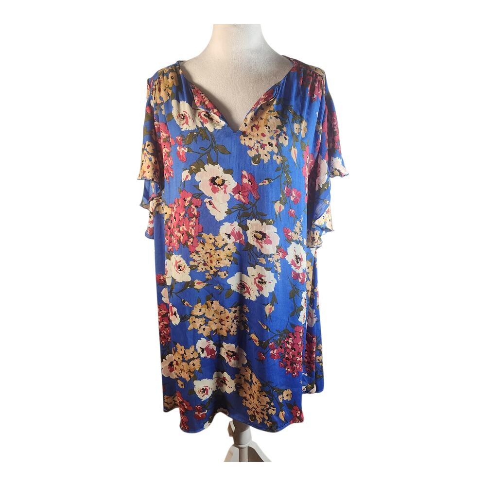 Umgee Blue Floral Shift Dress Women's XL Lined